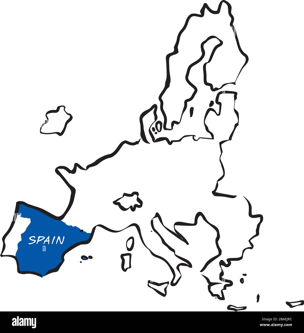 Mappa generale di Europa e Spagna. Illustrazione vettoriale. Forma e illustrazione grafica. Illustrazione Vettoriale