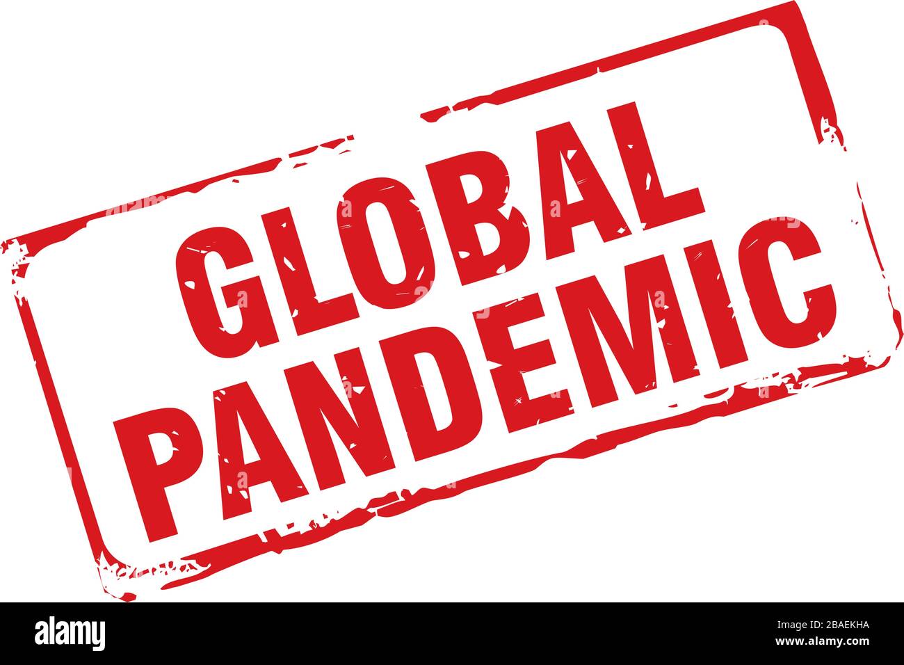 Francobollo rosso e testo pandemia globale. Illustrazione di Vectro. Illustrazione Vettoriale