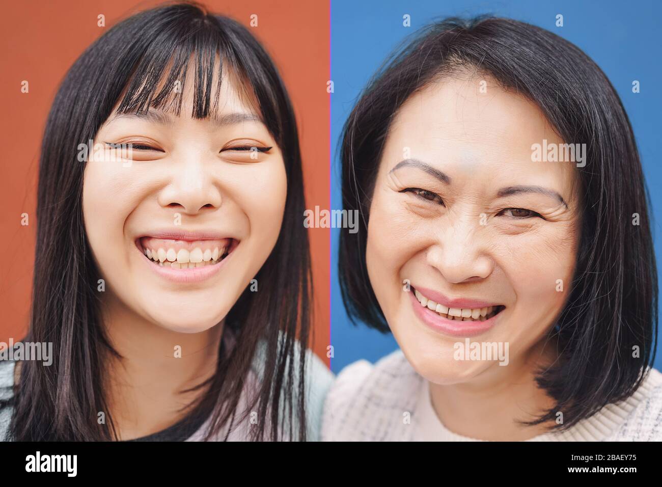 Madre asiatica felice e figlia divertirsi all'aperto - Portrait la gente cinese della famiglia che trascorre il tempo insieme fuori Foto Stock
