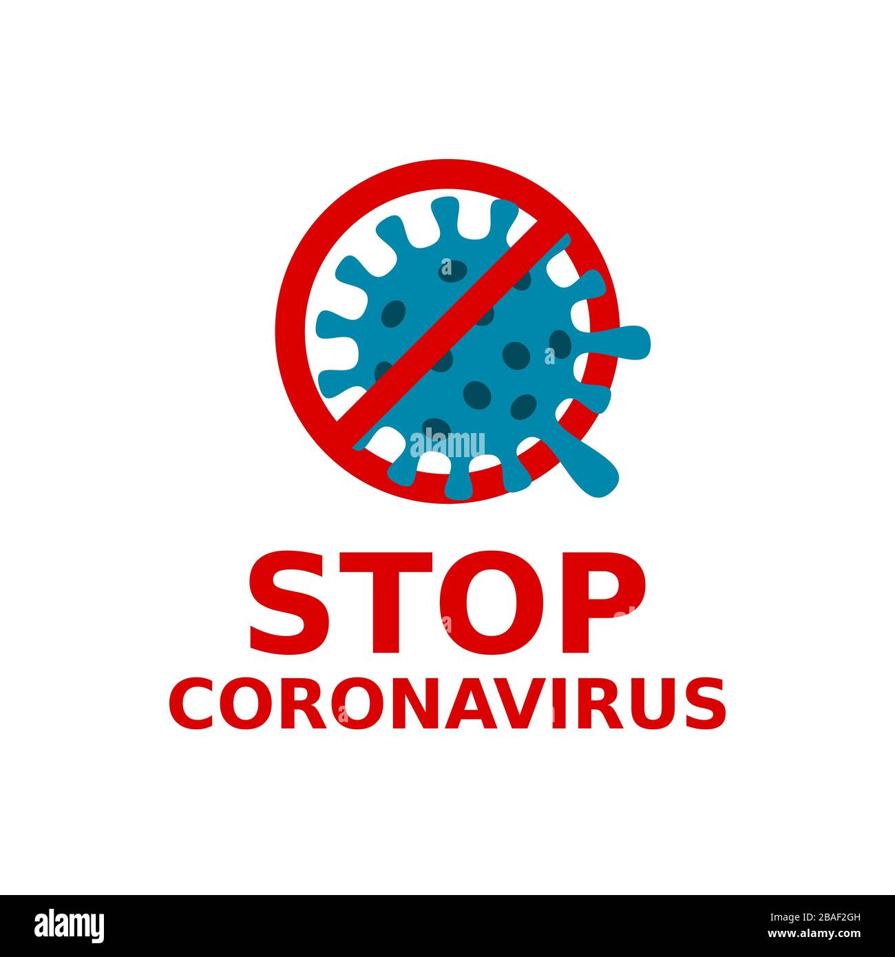 Interrompi messaggio di coronavirus. Icona del virus all'interno del simbolo di divieto rosso. Coronavirus che si diffonde oltre i confini. COVID 19 prevenzione della malattia, cautela, pericolo. Illustrazione Vettoriale