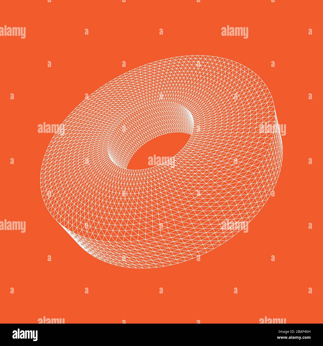 Illustrazione vettoriale della forma del tubo 3D dalle linee. Forma poligonale astratta e forma geometrica semplice. Elemento poligonale mesh trasparente a reticolo isolato su sfondo rosso. Illustrazione Vettoriale