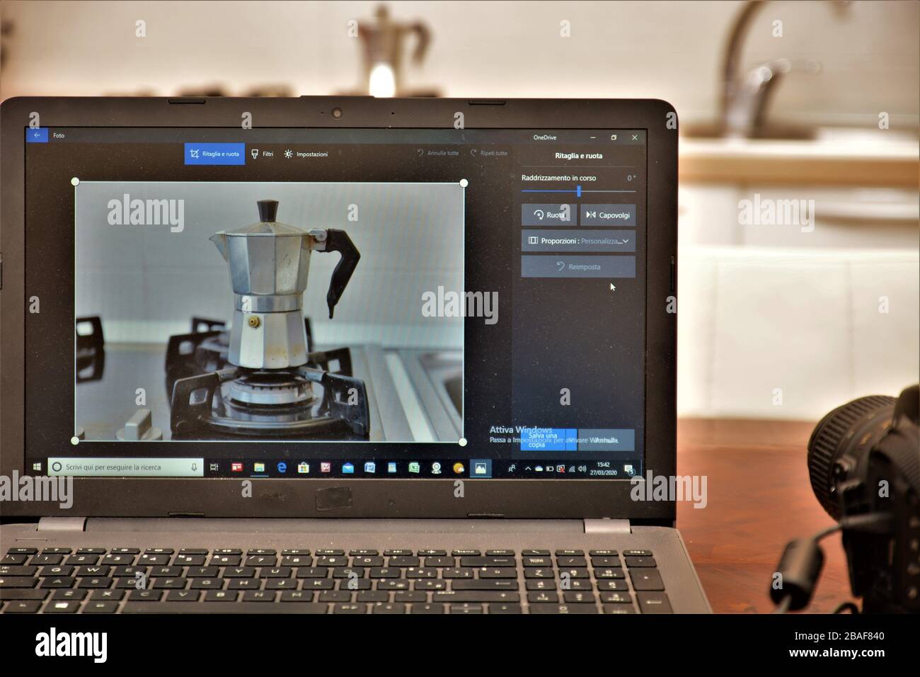 macchina da caffè italiana fotografata e lavorata al computer Foto Stock