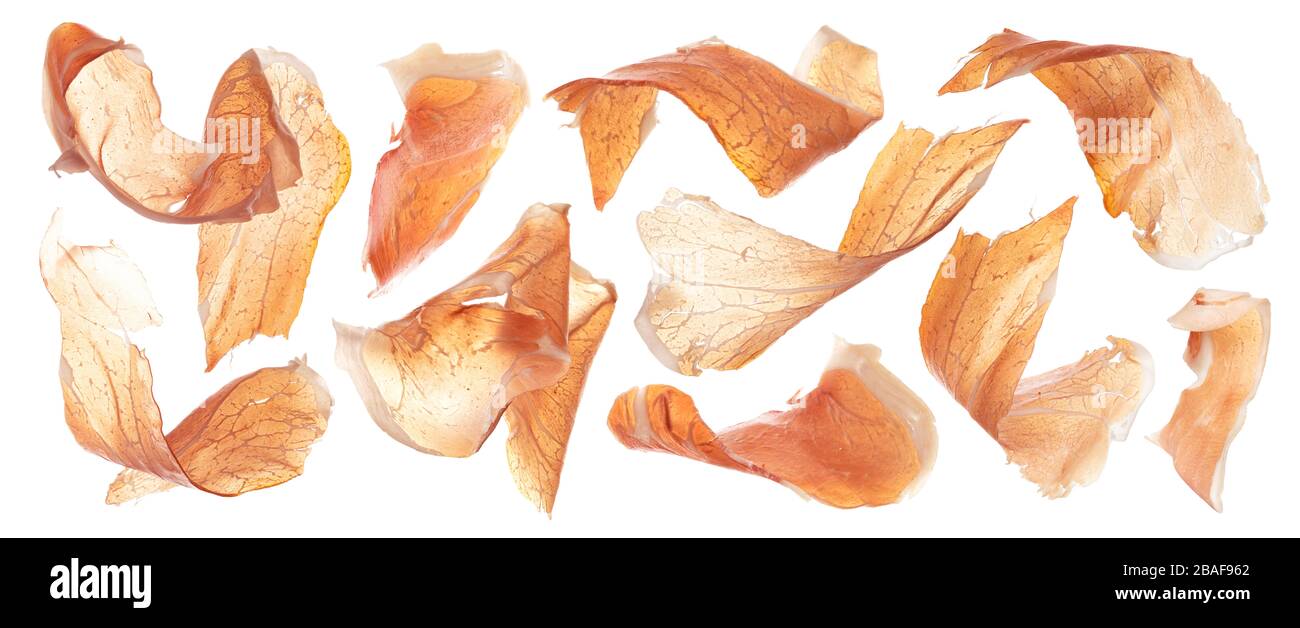 Jamon affettato, prosciutto spagnolo isolato su sfondo bianco Foto Stock