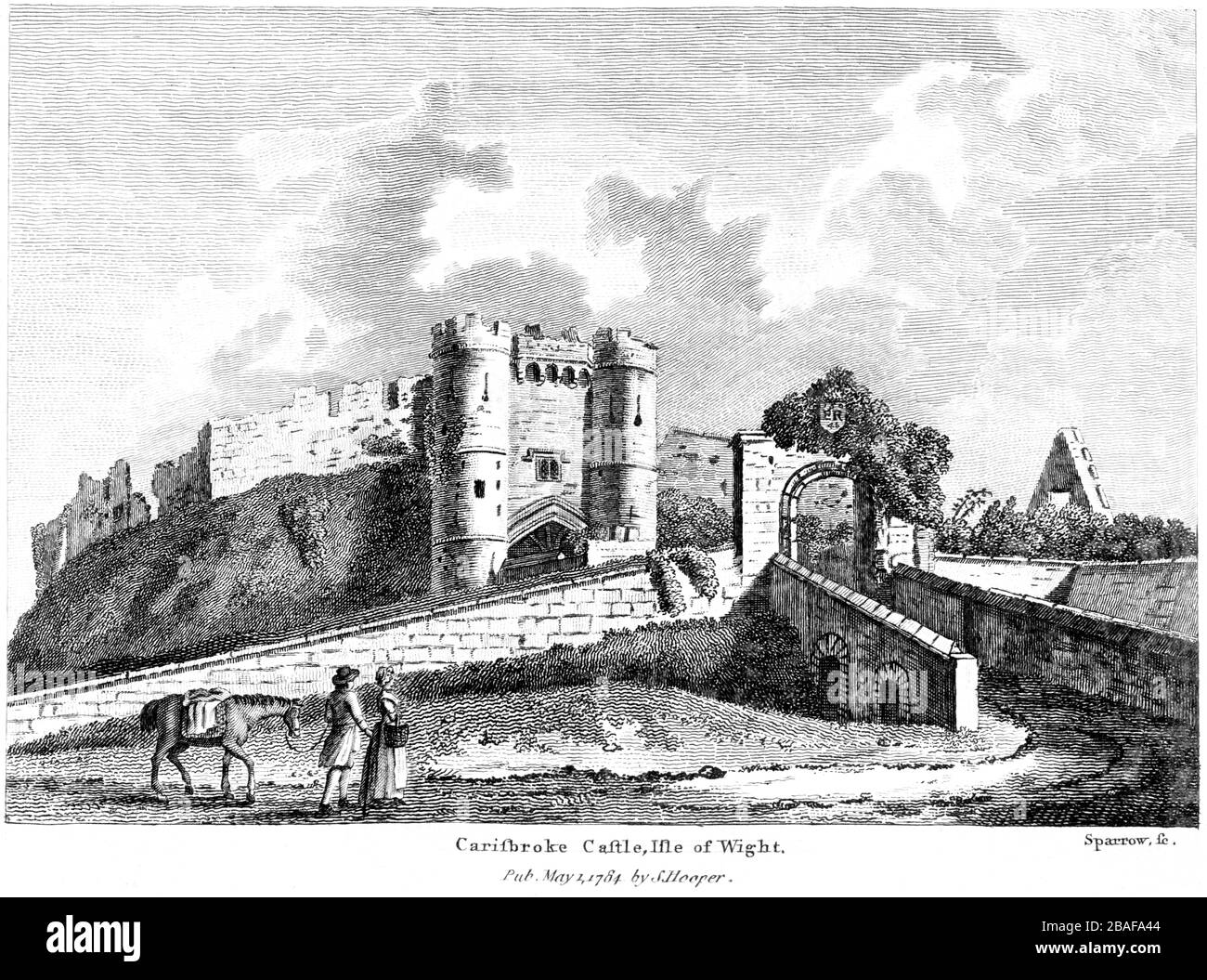 Incisione del castello di Carisbroke 1784 (Castello di Carisbrooke) Isola di Wight scannerizzato ad alta risoluzione da un libro pubblicato intorno al 1786. Creduto copyright libero. Foto Stock