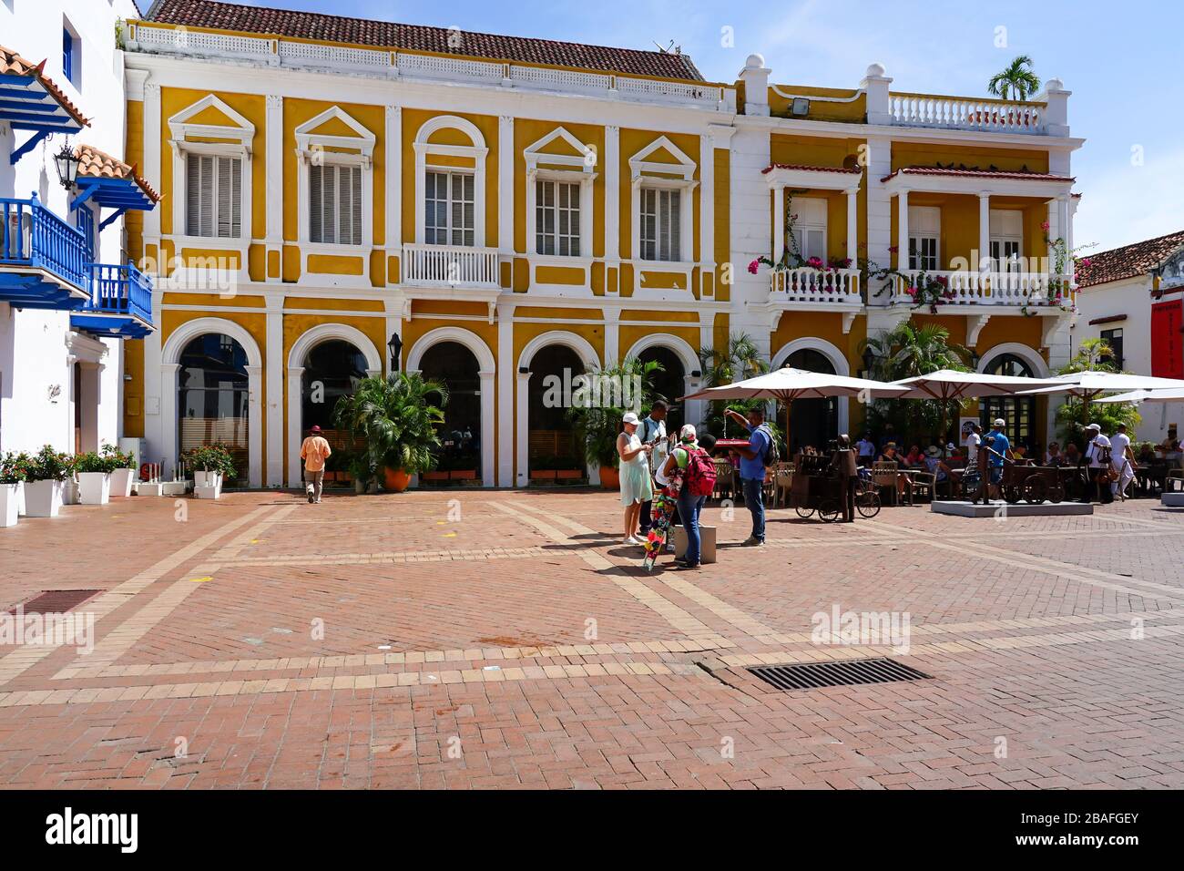 Piazza della Città e strade secondarie nella Città di Cartagena in Columbia Foto Stock