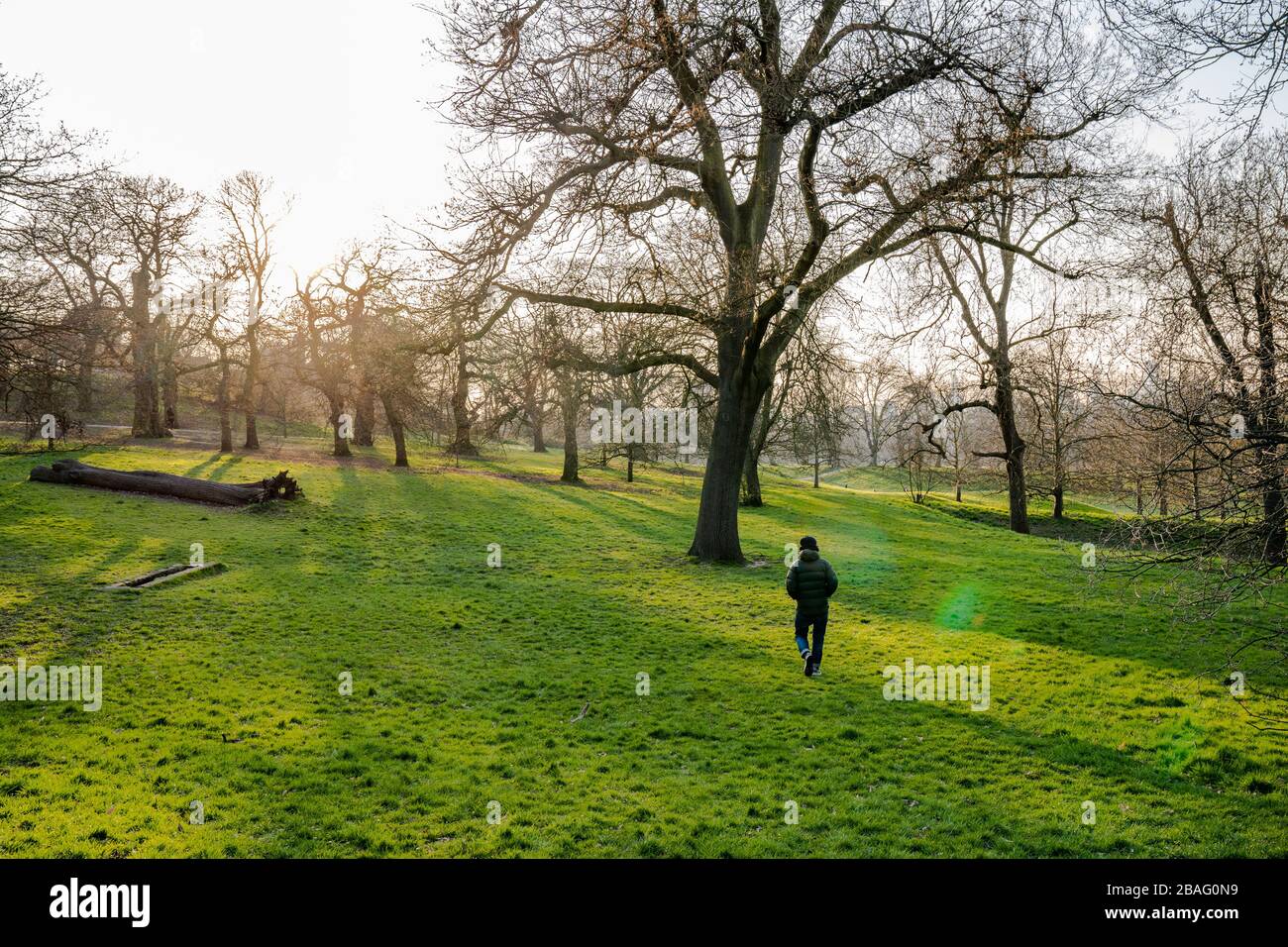 A meta' degli anni '40, a piedi per uomini attraverso il Greenwich Park. Foto Stock