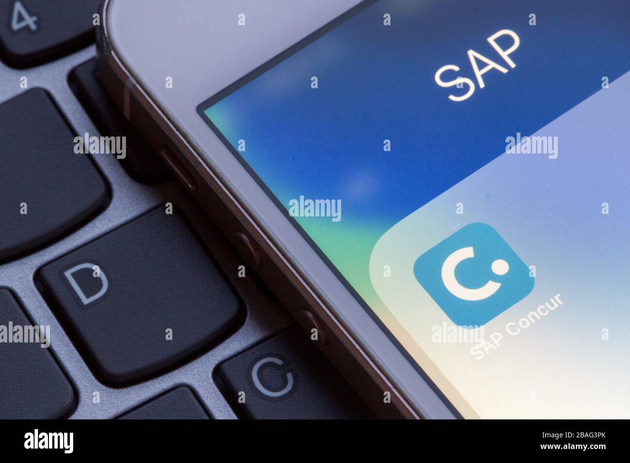 Icona app mobile SAP Concur in primo piano. SAP Concur è un'azienda americana SaaS che fornisce servizi di gestione delle spese e dei viaggi alle aziende. Foto Stock