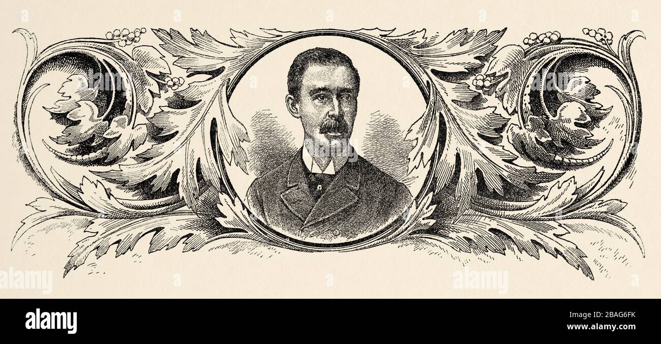 Ritratto di César Conto Ferrer (1836 - 1892) politico, poeta, traduttore e colombiano improvviso. Partito liberale. Presidente dello Stato di Cauca. Secondo Foto Stock