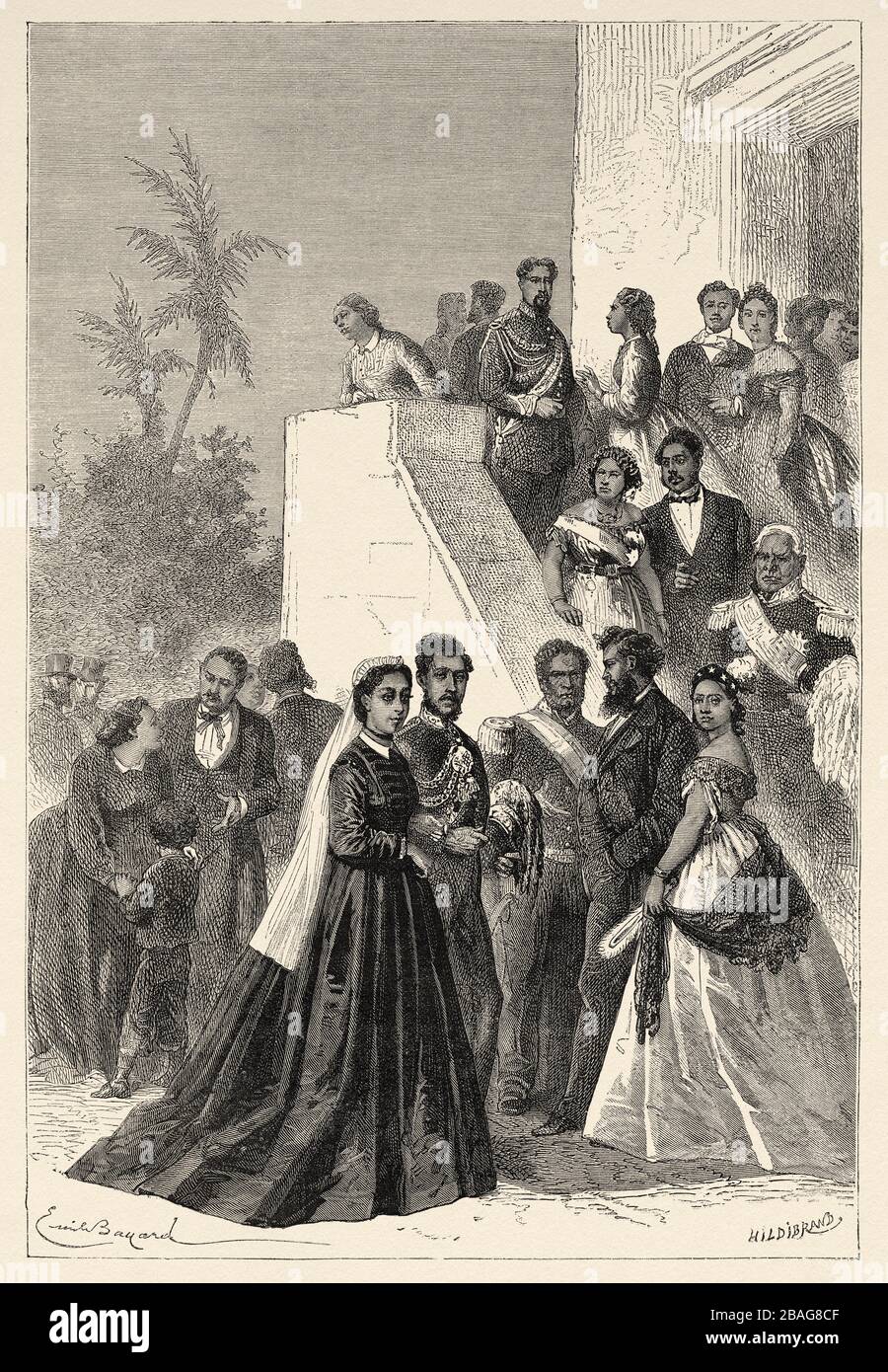 Kamehameha V e la sua corte, Re costituzionale delle Hawaii. Lot Kapuaiwa, misterioso Taboo (1830 - 1872). Hawaii, Stati Uniti. Viaggio all'Hawaiian i Foto Stock