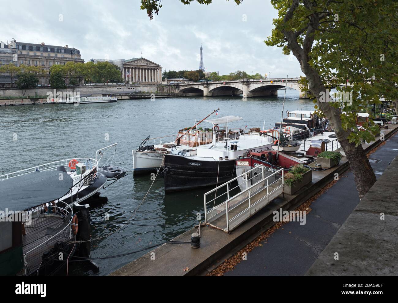 Il fiume Senna a Parigi, Francia. Vista da Quai des Tuileries a Palais de Bourbon e Pont de la Concorde Foto Stock