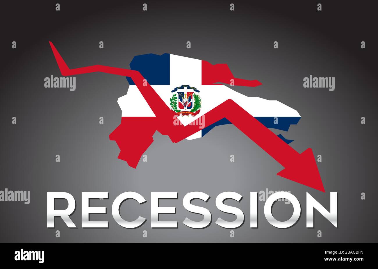 Mappa della Repubblica Dominicana recessione crisi economica concetto creativo con economico Crash Arrow Vector Illustration Design. Illustrazione Vettoriale