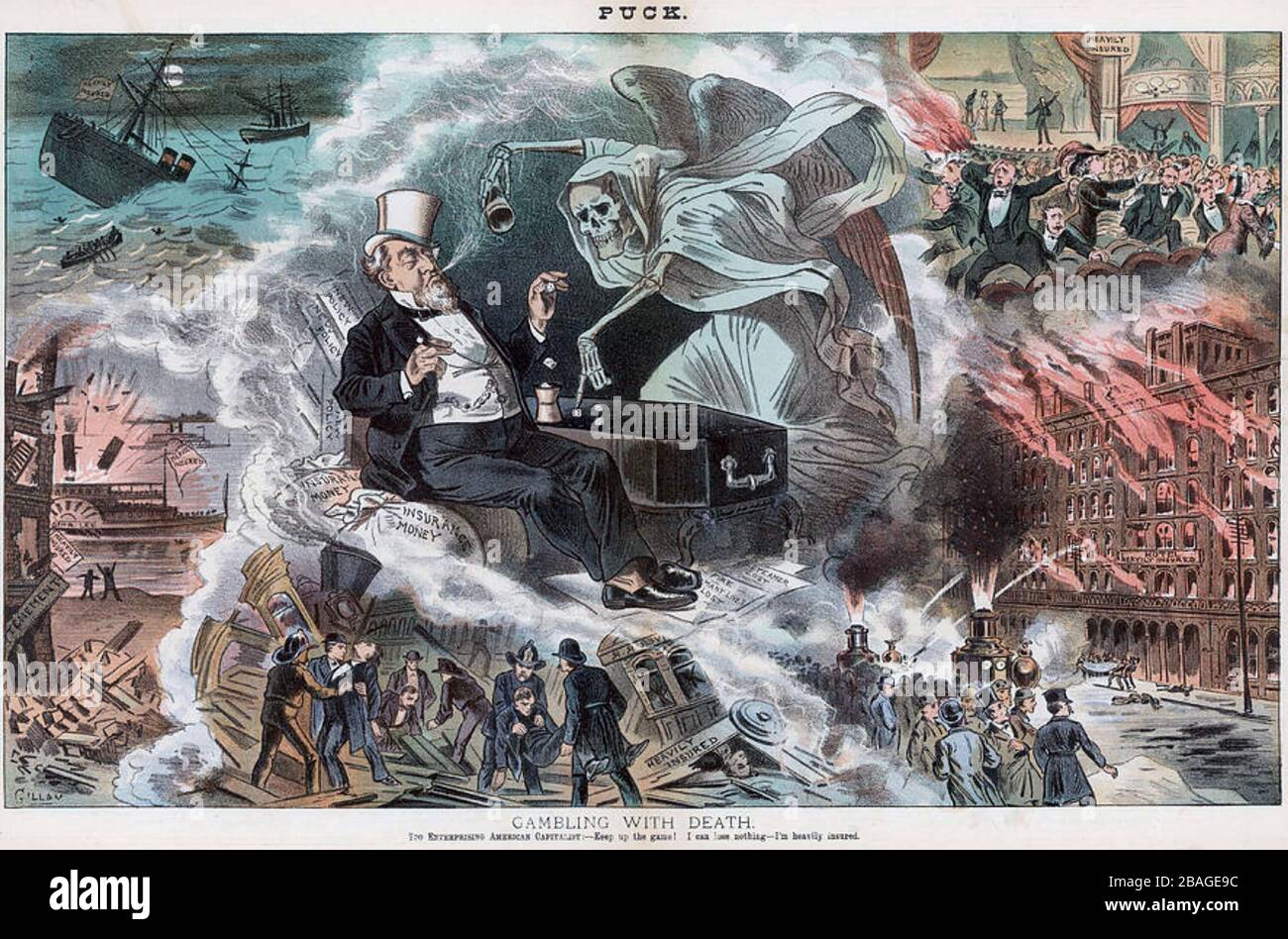 GIOCO D'AZZARDO CON LA MORTE la rivista americana Puck lampoons capitalismo in un cartone animato nel gennaio 1883 Foto Stock
