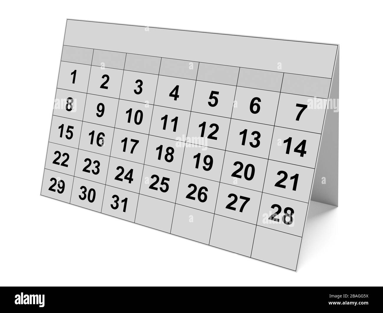 Una pagina del calendario mensile annuale isolato su sfondo bianco Foto Stock