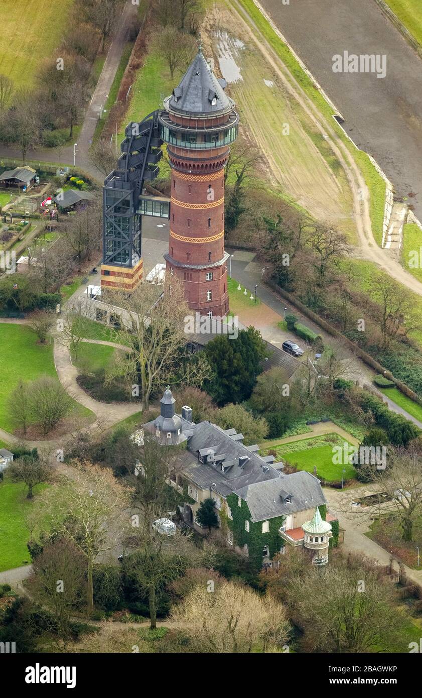 castello Styrum con torre d'acqua Aquarius Wassermuseum a Muelheim, 07.01.2014, vista aerea, Germania, Nord Reno-Westfalia, Ruhr Area, Muelheim Foto Stock