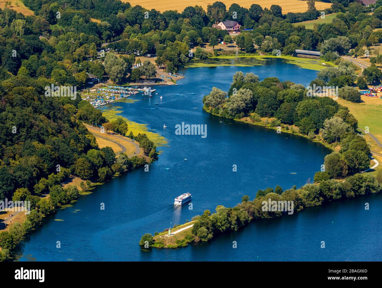 lago Kemnade, marina Heveney e nave da escursione Moewe, 30.04.2019, vista aerea, Germania, Nord Reno-Westfalia, Ruhr Area, Witten Foto Stock