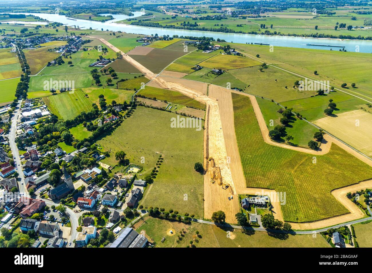 Progetto di costruzione del gasdotto Zeelink a Spellen, Am Schied, 06.09.2019, vista aerea, Germania, Renania Settentrionale-Vestfalia, Area della Ruhr, Voerde Foto Stock