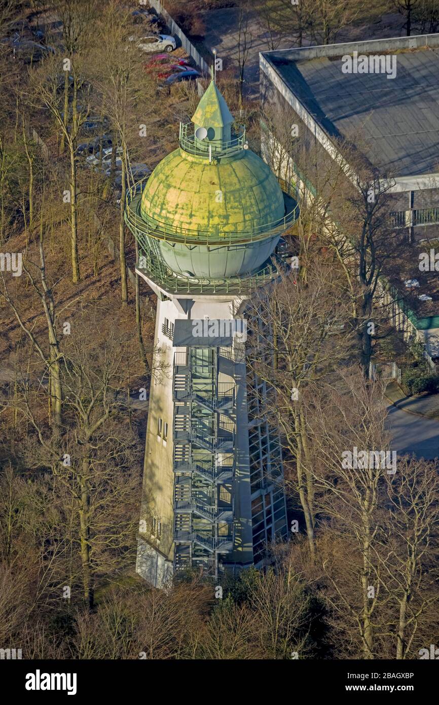 , Old Water Tower nel distretto di Bredeney a Walter-Sachsse-Weg, 28.02.2015, vista aerea, Germania, Nord Reno-Westfalia, Ruhr Area, Essen Foto Stock