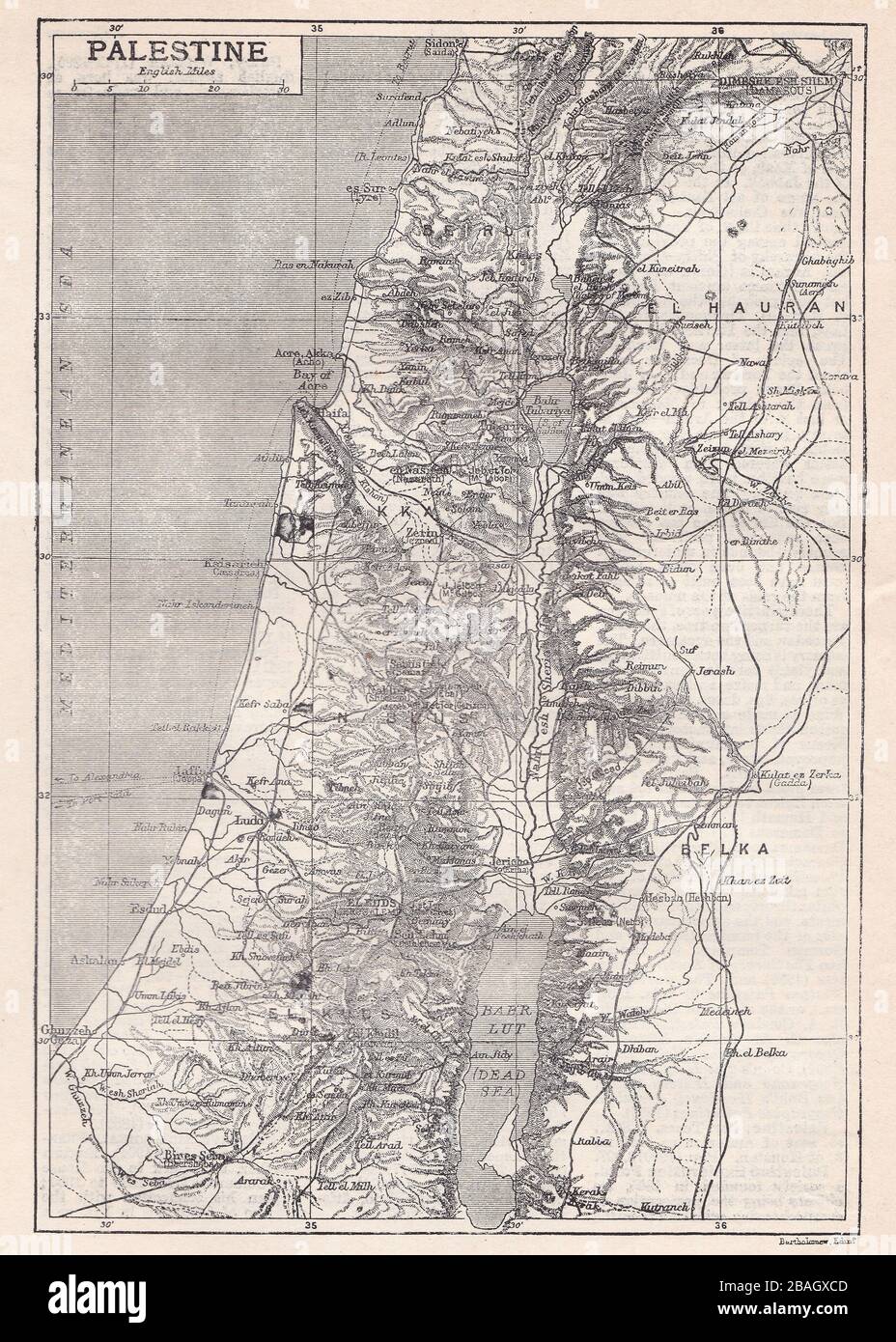 Mappa d'epoca della Palestina 1900s. Foto Stock