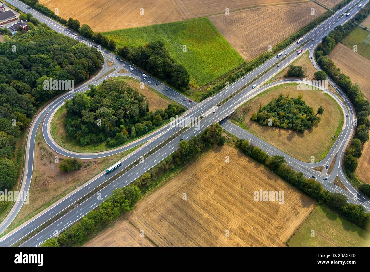 Uscita autostrada Hamm Bockum, Nordlippestrasse, 20.08.2019, vista aerea, Germania, Nord Reno-Westfalia, Area della Ruhr, Werne Foto Stock