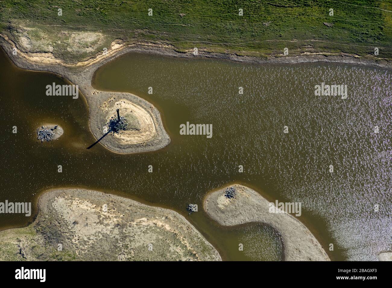 Foce del fiume Lippe tra Lippeschloesschen e il ponte sul Reno, 01.04.2019, vista aerea, Germania, Renania settentrionale-Vestfalia, Ruhr Area, Wesel Foto Stock