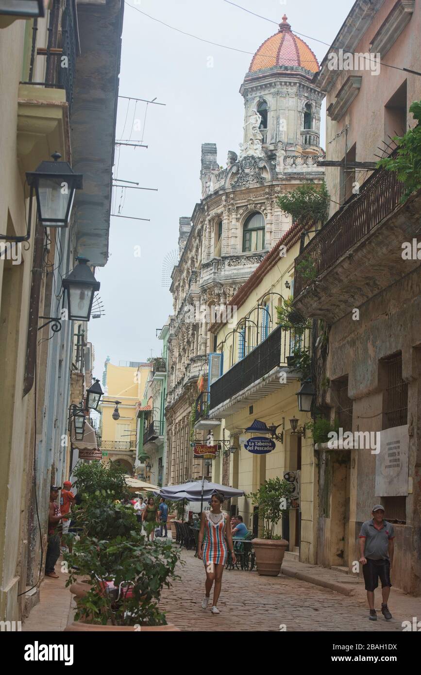 Le strade suggestive di l'Avana Vieja, l'Avana, Cuba Foto Stock