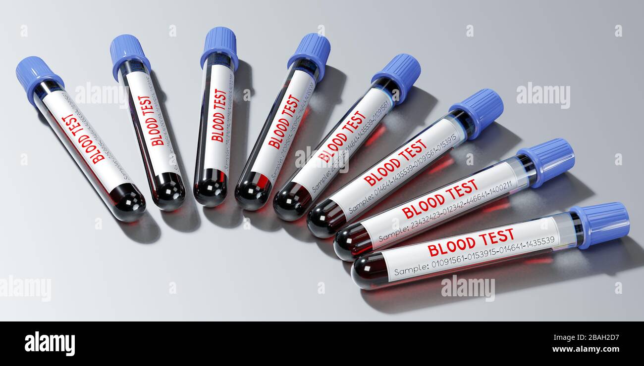 Analisi del sangue, provette - illustrazione 3D Foto Stock