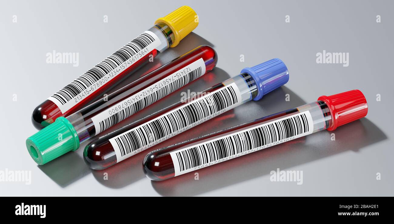 Analisi del sangue, provette - illustrazione 3D Foto Stock