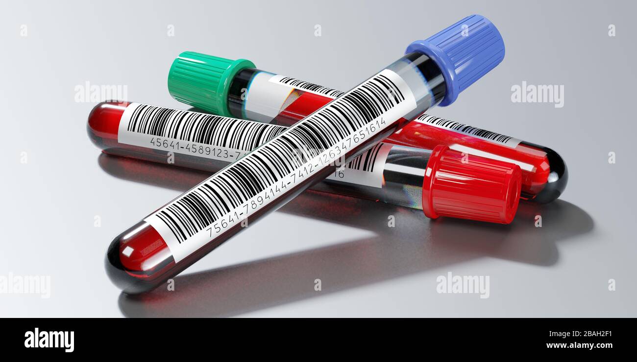 Analisi del sangue, provette - illustrazione 3D Foto Stock
