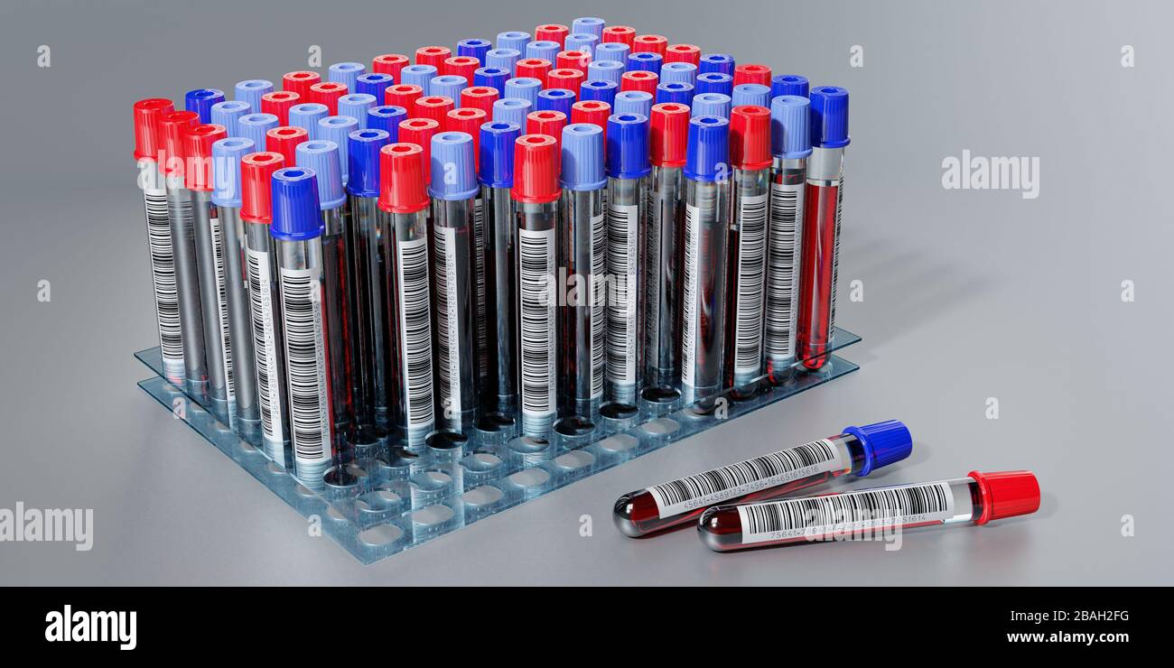 Analisi del sangue, provette - illustrazione 3D Foto Stock