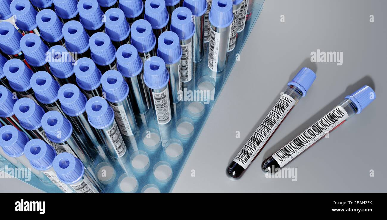 Analisi del sangue, provette - illustrazione 3D Foto Stock