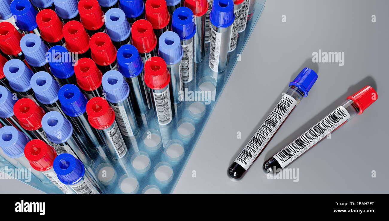 Analisi del sangue, provette - illustrazione 3D Foto Stock