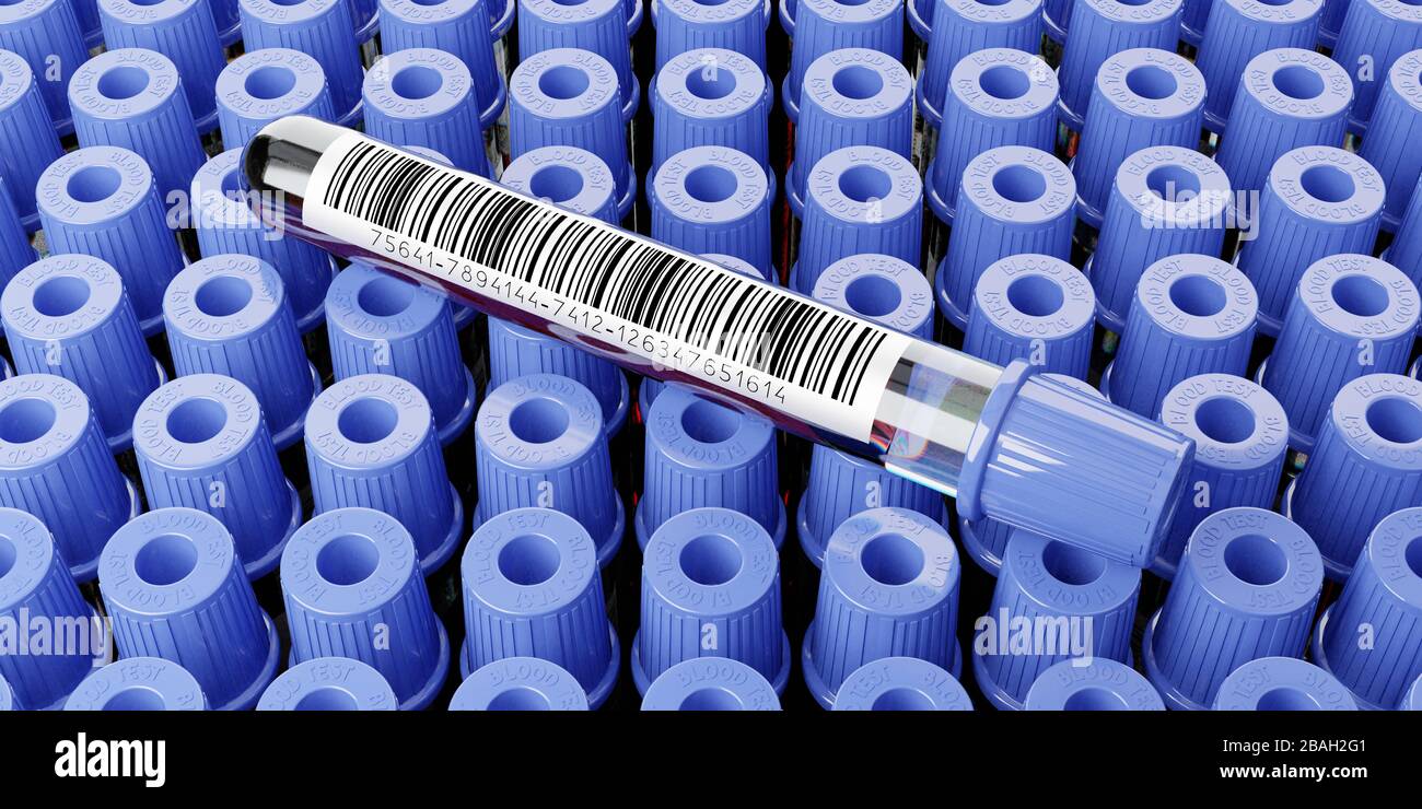 Analisi del sangue, provette - illustrazione 3D Foto Stock