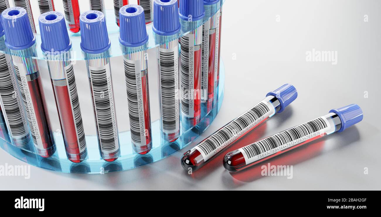 Analisi del sangue, provette - illustrazione 3D Foto Stock