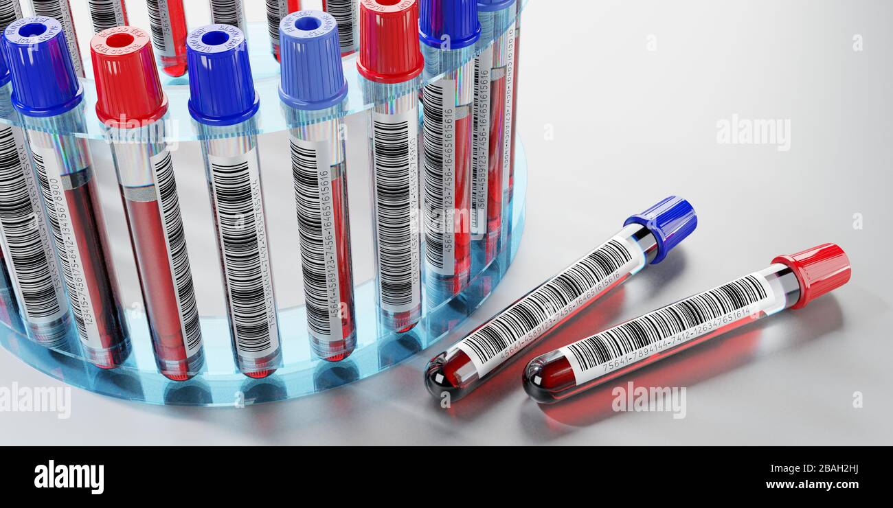 Analisi del sangue, provette - illustrazione 3D Foto Stock