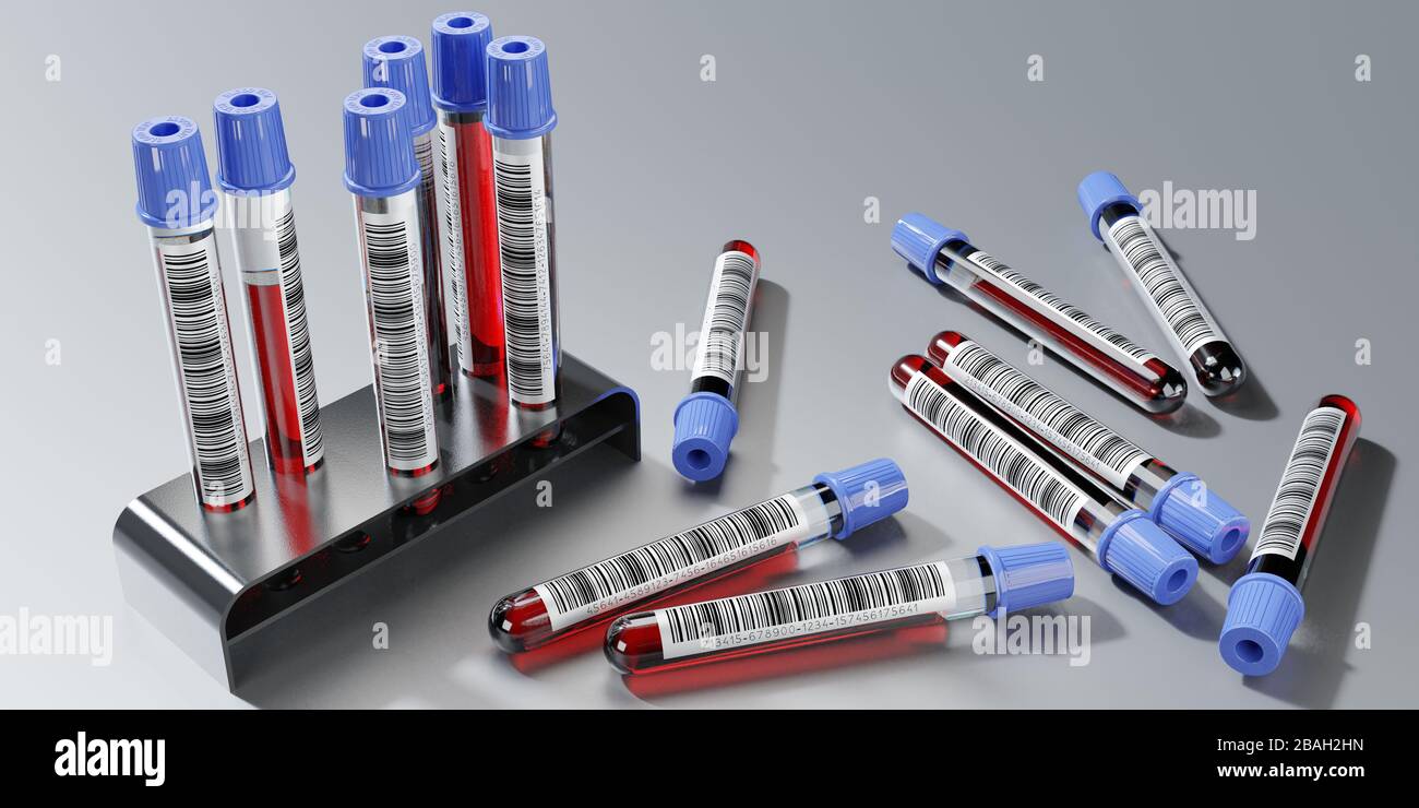 Analisi del sangue, provette - illustrazione 3D Foto Stock