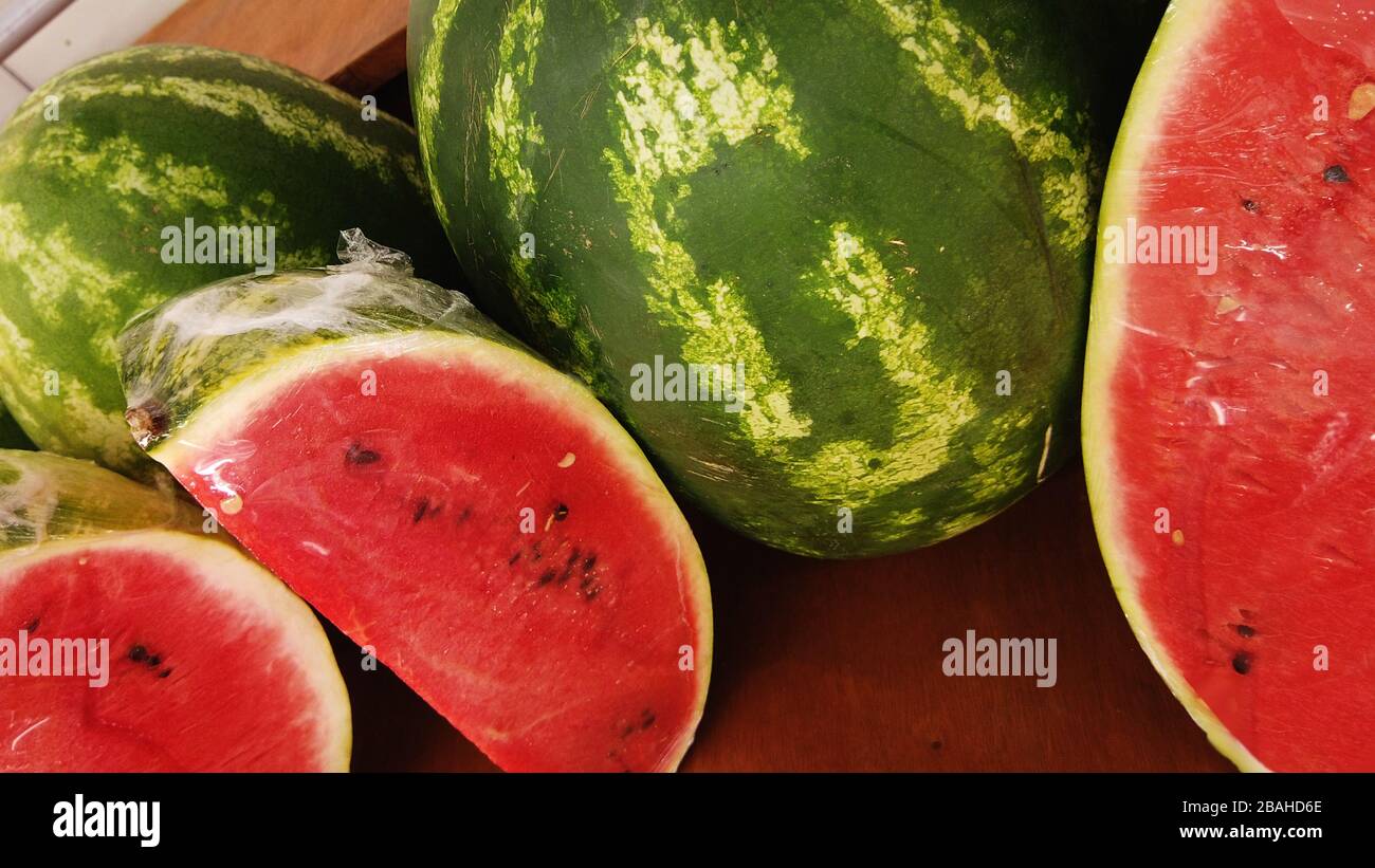 Citrullus lanatus, sandía, acendría, síndria, patilla, aguamelón, melón de agua. Foto Stock