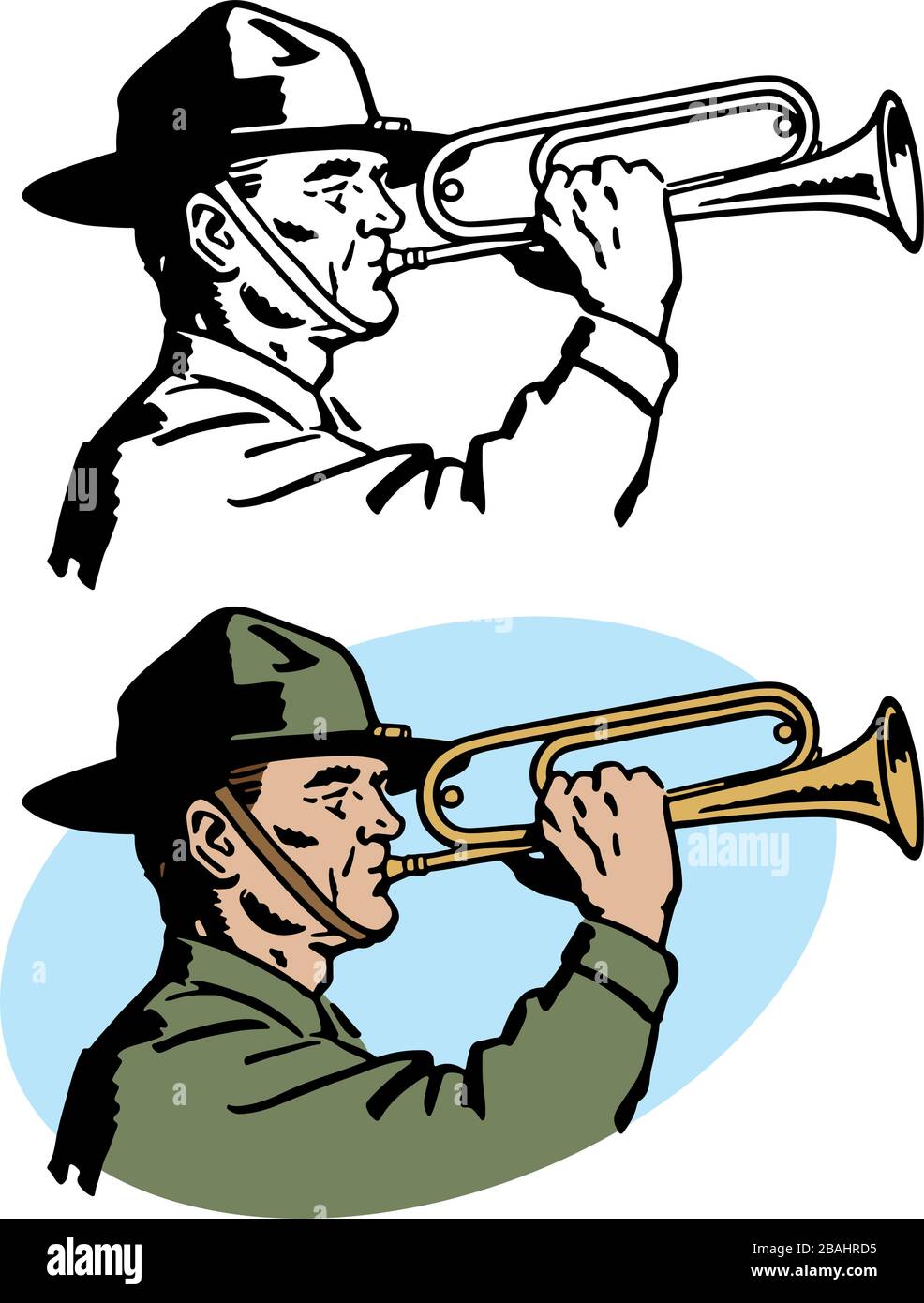 Un disegno di un soldato militare dell'epoca della seconda guerra mondiale che giocava a baffi. Illustrazione Vettoriale