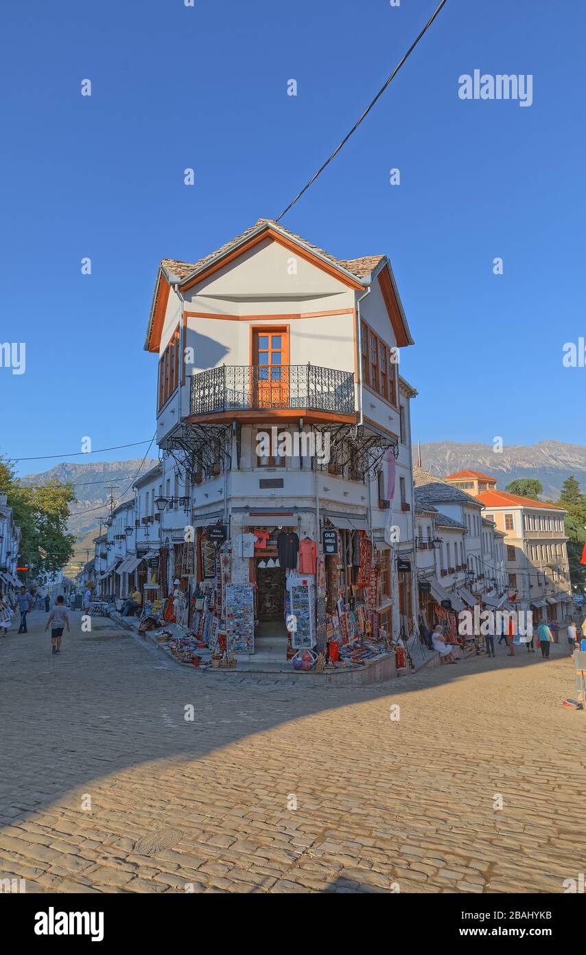Gjirokaster atmosfera tranquilla UNESCO Patrimonio dell'Umanità Albania Foto Stock