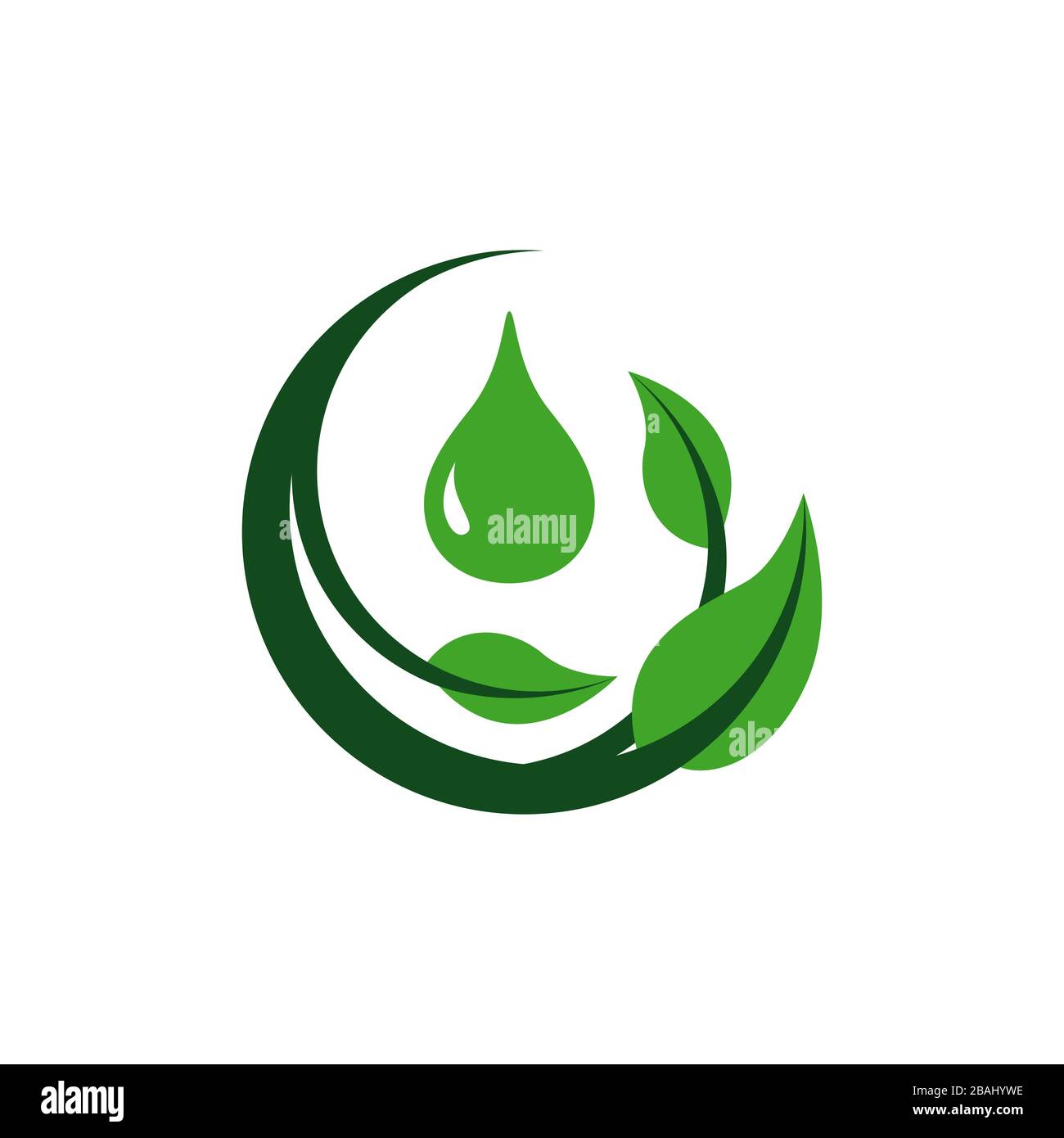 disegno del logo dell'olio di erbe naturali con illustrazione vettoriale del simbolo della goccia d'olio e delle foglie Illustrazione Vettoriale