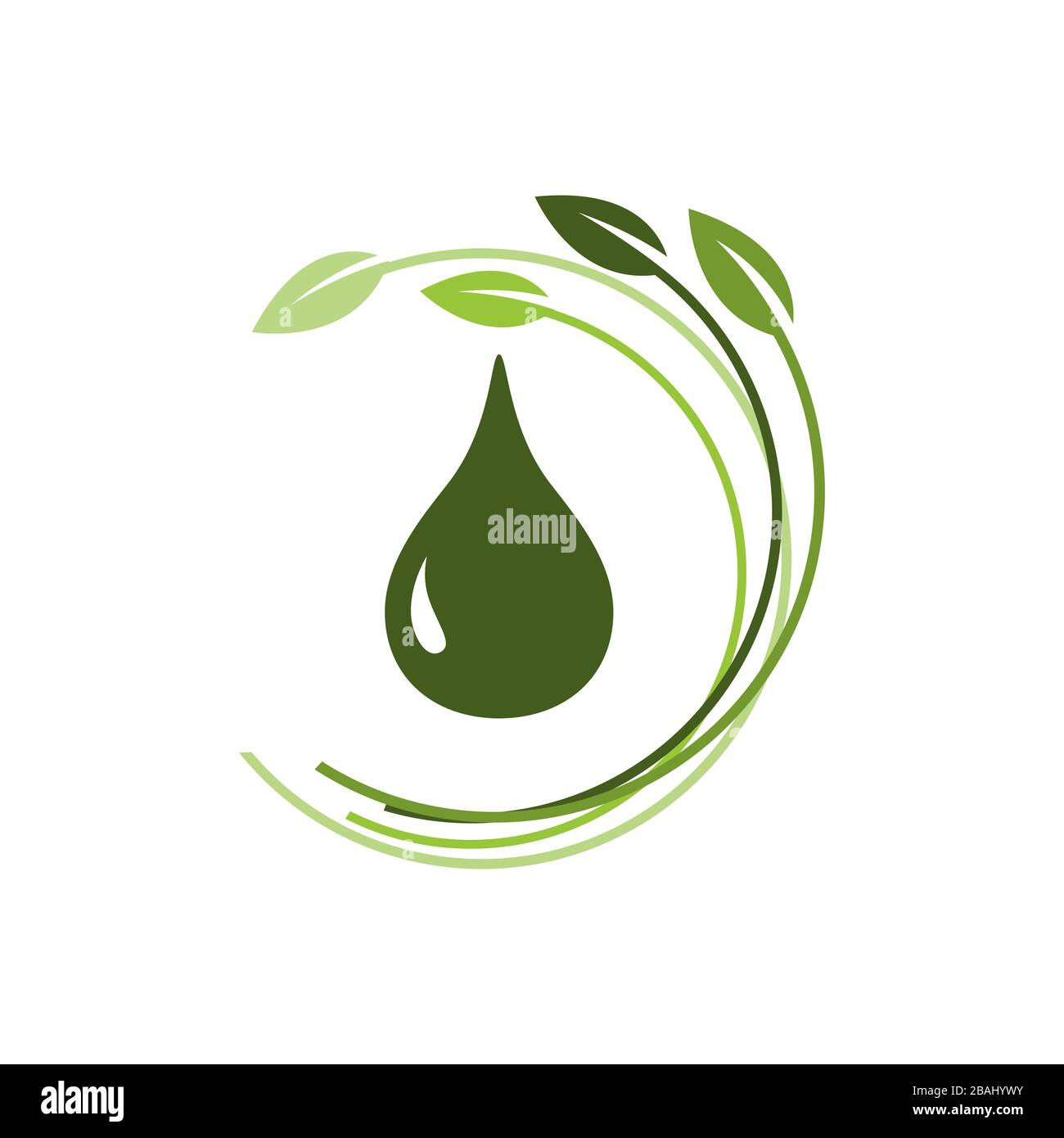 disegno del logo dell'olio di erbe naturali con illustrazione vettoriale del simbolo della goccia d'olio e delle foglie Illustrazione Vettoriale