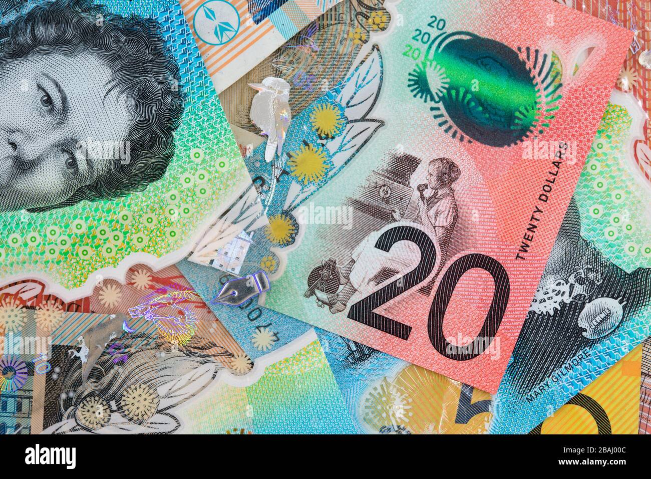 Closeup di note carious del dollaro australiano Foto Stock