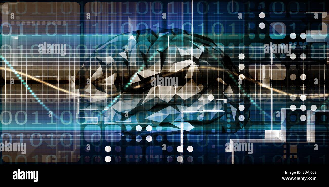 Cervello e computer con interfaccia digitale Quadri arte blocchi Foto Stock