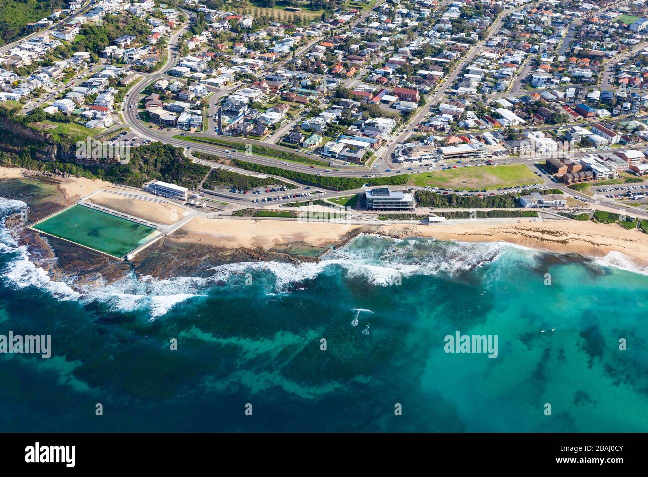 Veduta aerea della spiaggia di Merewether - Newcastle NSW Australia, Merewether è una delle migliori spiagge di Newcastle. Foto Stock