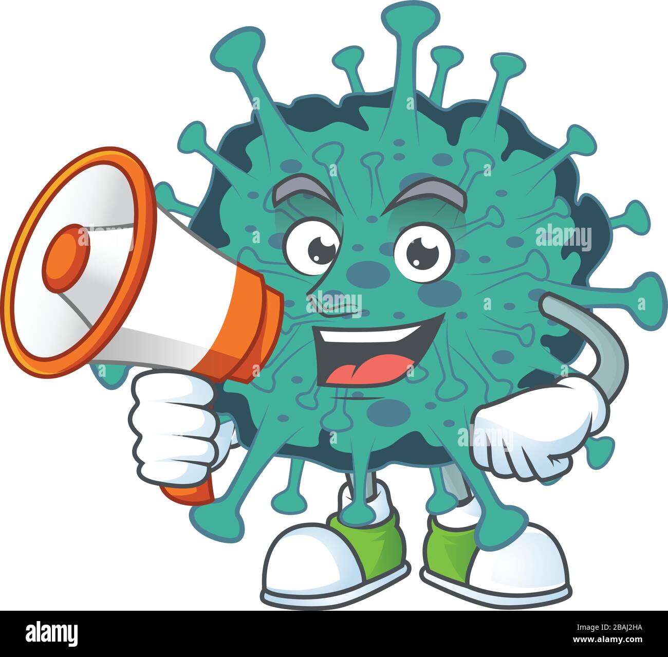 Un quadro di coronavirus critico con un megafono Illustrazione Vettoriale
