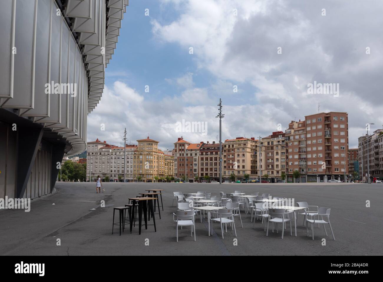 Vista sulla facciata dello stadio di calcio San Mames di Bilbao, Paesi Baschi, Spagna Foto Stock