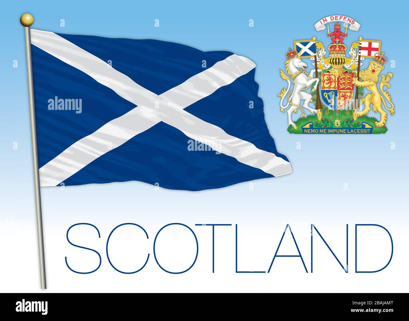 Scozia bandiera nazionale ufficiale e stemma, Regno Unito, illustrazione vettoriale Illustrazione Vettoriale