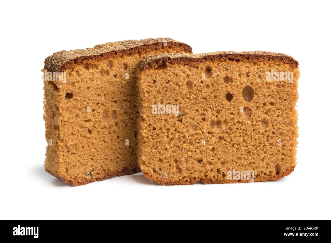 Un paio di fette di torta tradizionale olandese per la colazione, isolate su sfondo bianco Foto Stock