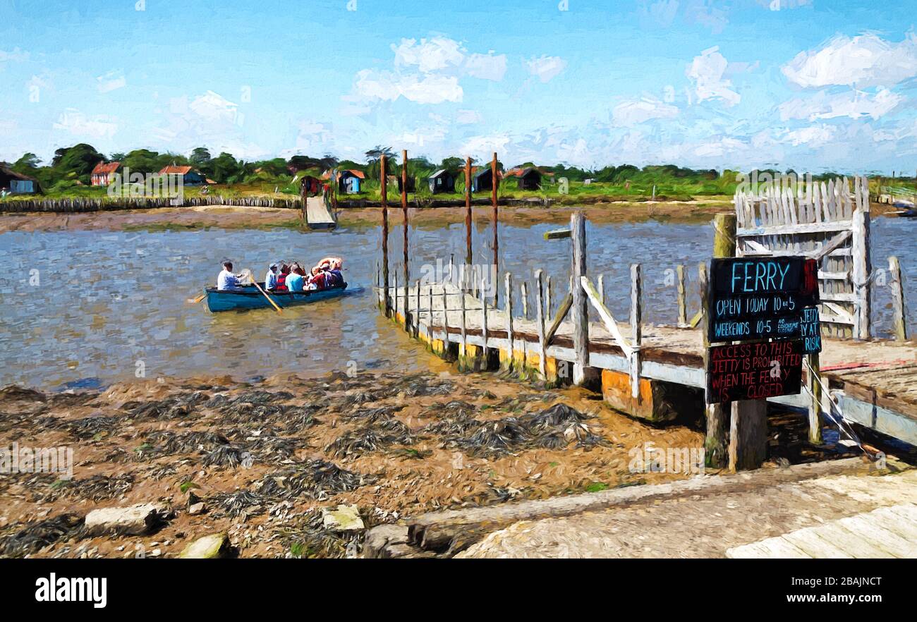 Traghetto attraverso il fiume Blythe tra Southwold e Walberwick, Suffolk, Inghilterra Foto Stock