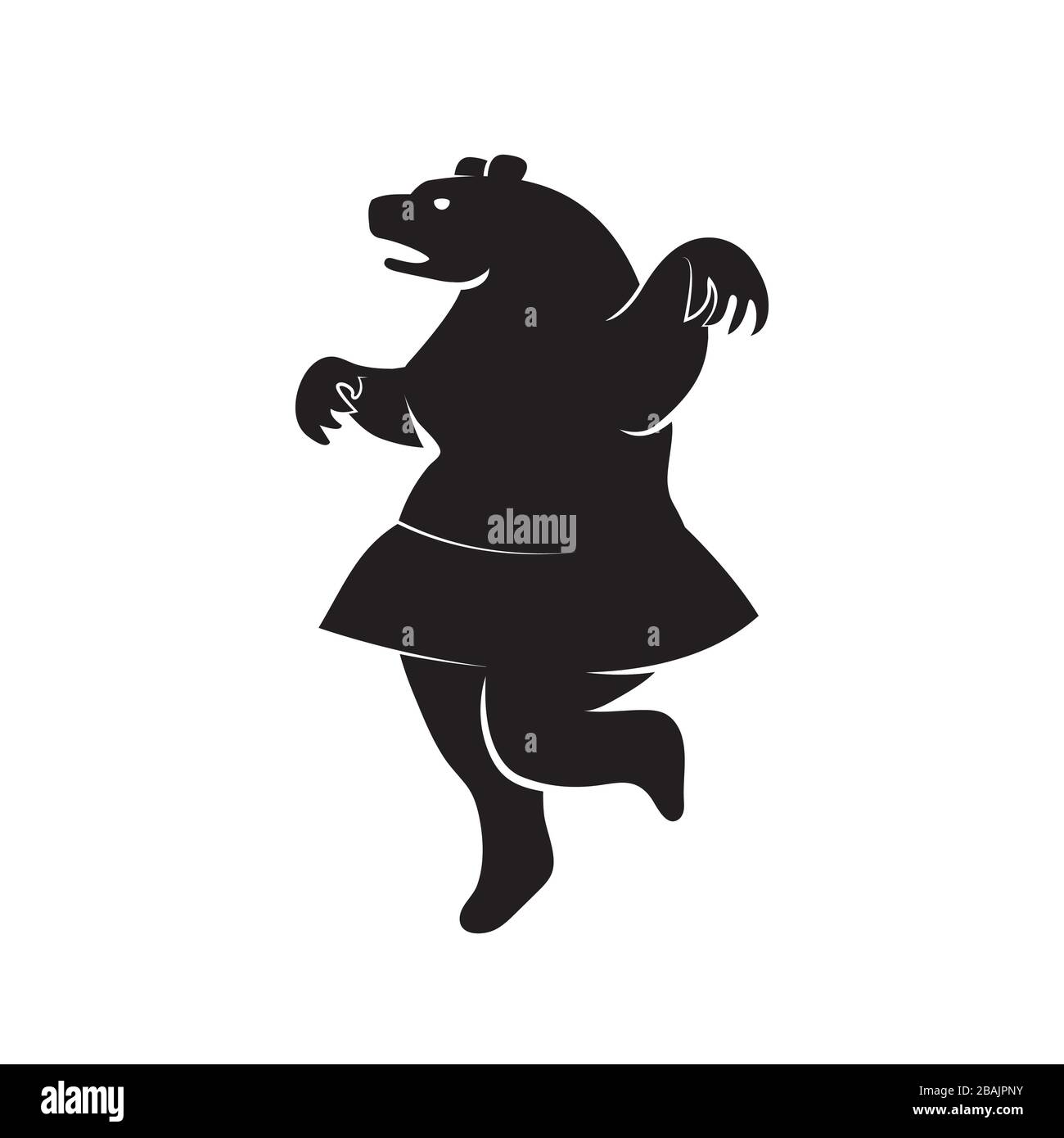 Icona silhouette di un orso in una gonna su uno sfondo bianco isolato. Immagine vettoriale Illustrazione Vettoriale
