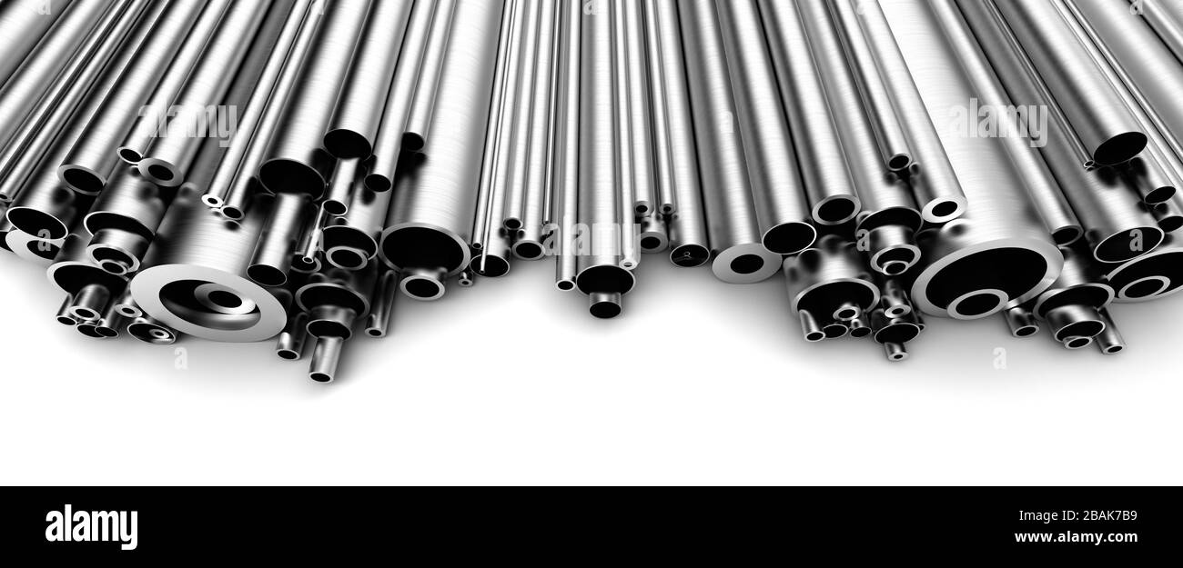 Tubi in acciaio inox su sfondo bianco Foto Stock